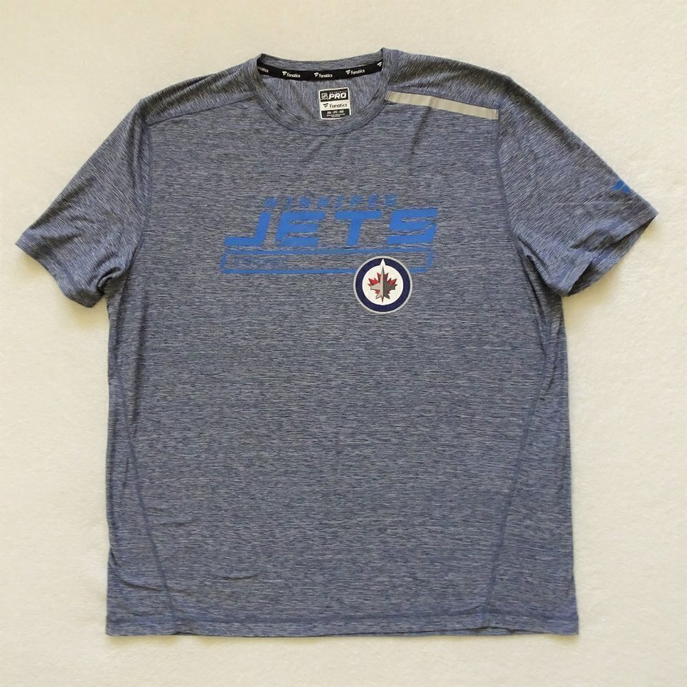 NHL Fanatics WINNIPEG JETS Hockey T-Shirt Size 2XL Blue Gray Short Sleeve